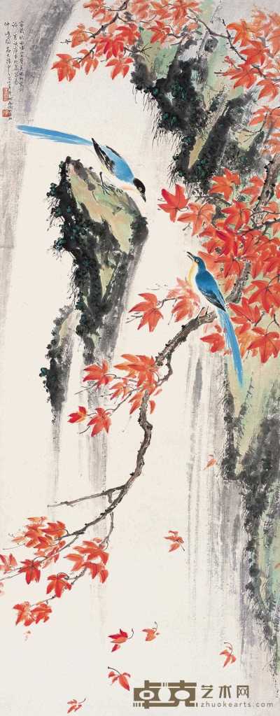 何磊 1973年作 红叶幽禽图 立轴 138×53cm